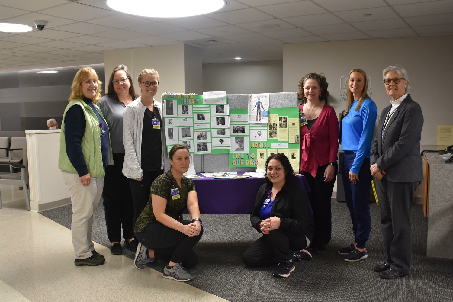 Creating hope and optimism with occupational therapy. Pictured, standing, are Kathleen Neenan, left; Linda Moore; Jacqueline Gallik; Kimberly Emick; Jessica O’Neill; and Terri Henderson. Pictured, kneeling are Kristen Ost, left, and Alyssa Tyler. Missing from photo are Sean Phillips, Karen Stumpo and Kristen Krayer...